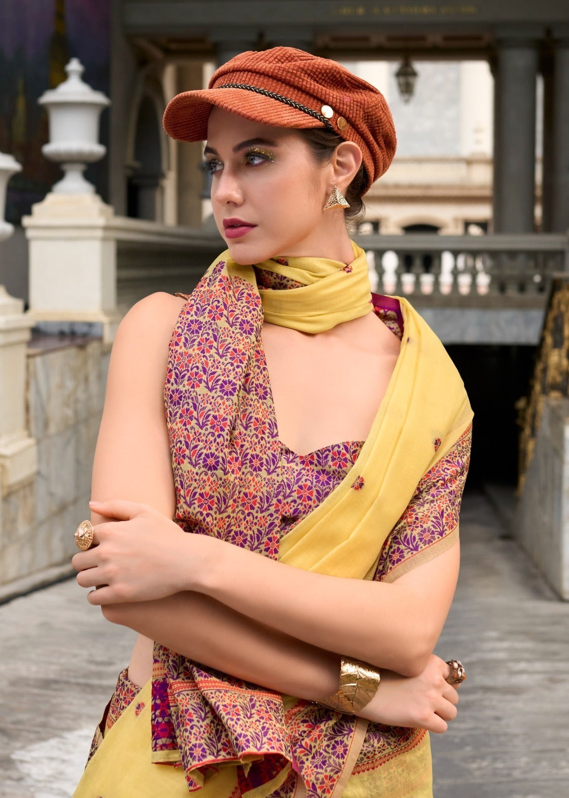 Soft Linen Cotton Minakari Saree with Blouse
