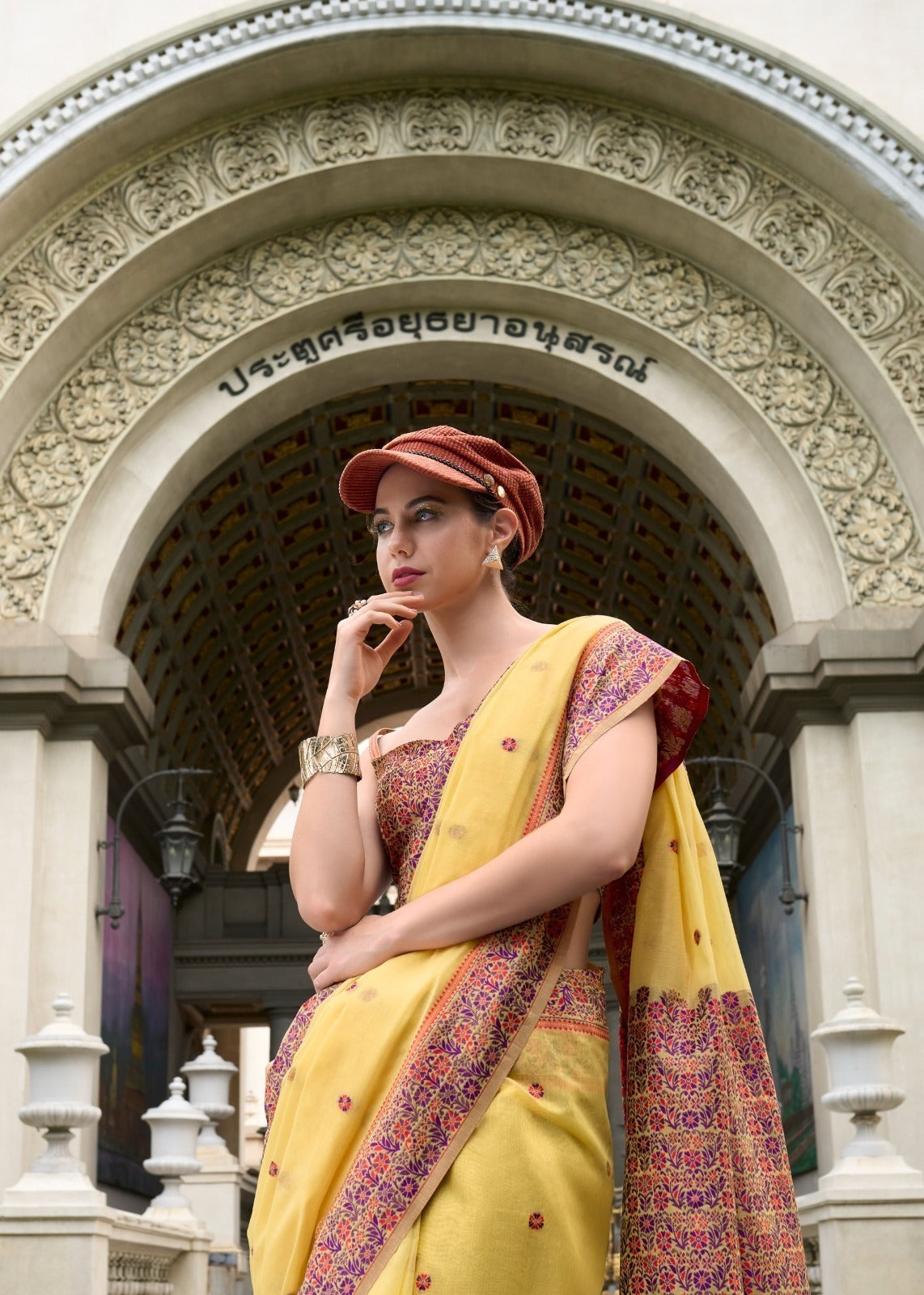Soft Linen Cotton Minakari Saree with Blouse