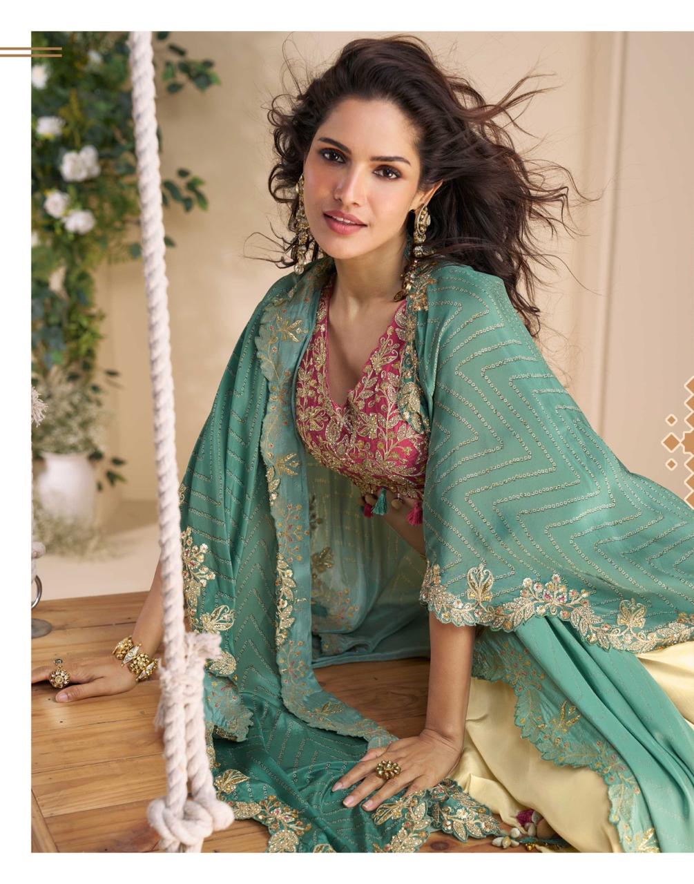 Chinon Silk Embroidered Shrug Suit Set
