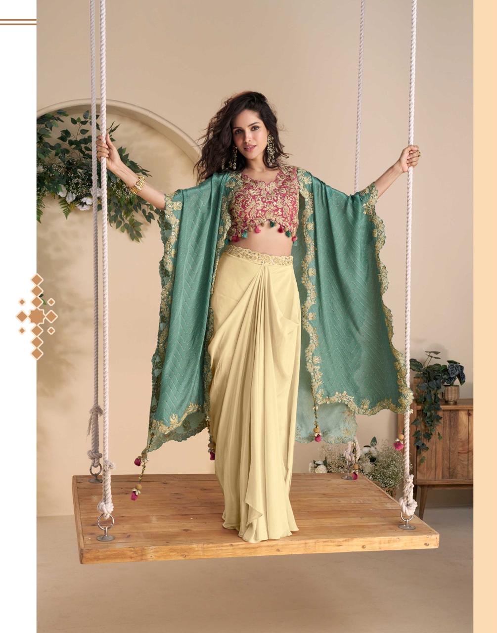 Chinon Silk Embroidered Shrug Suit Set