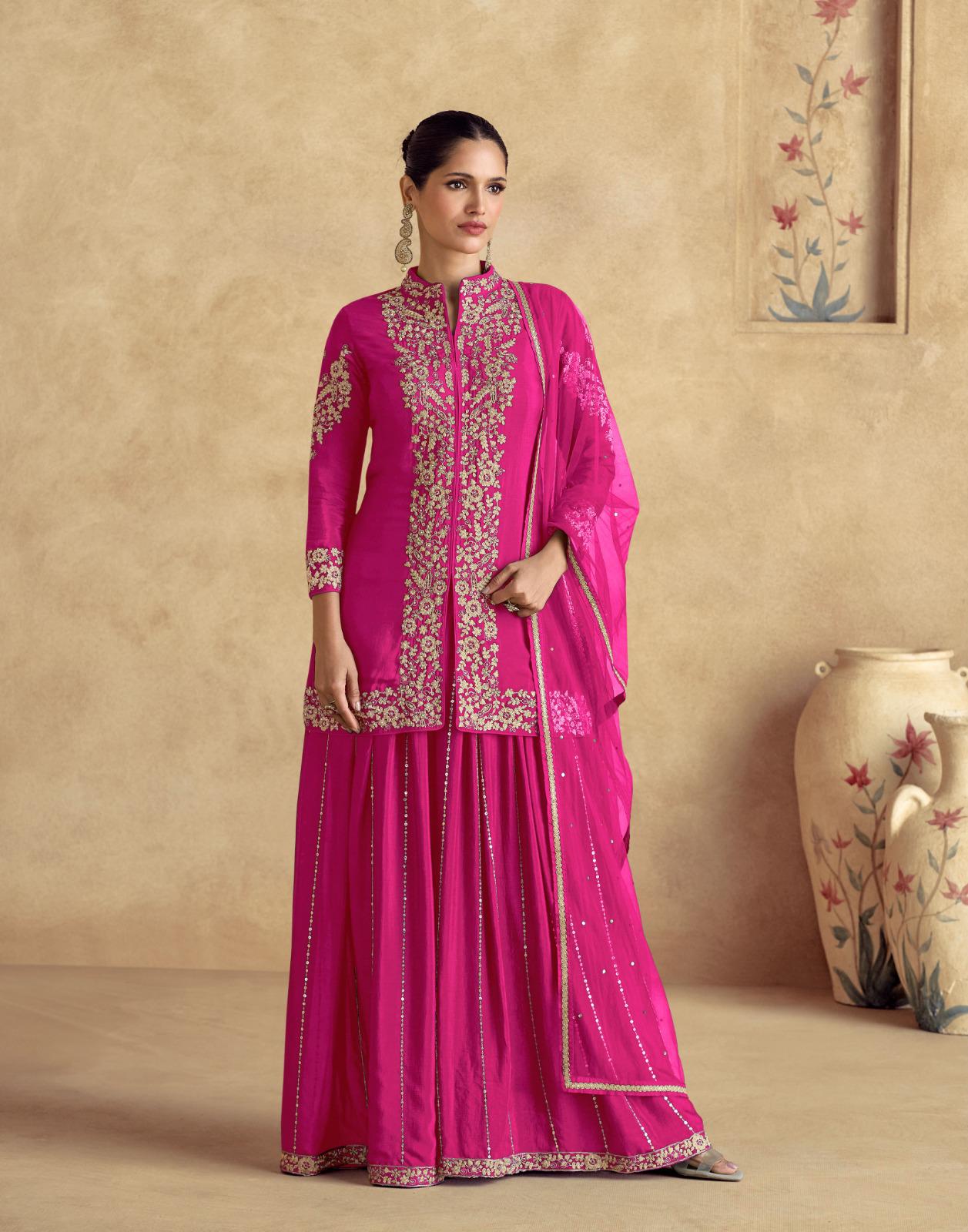 Chinon Silk Free Size Embroidered Suit Set