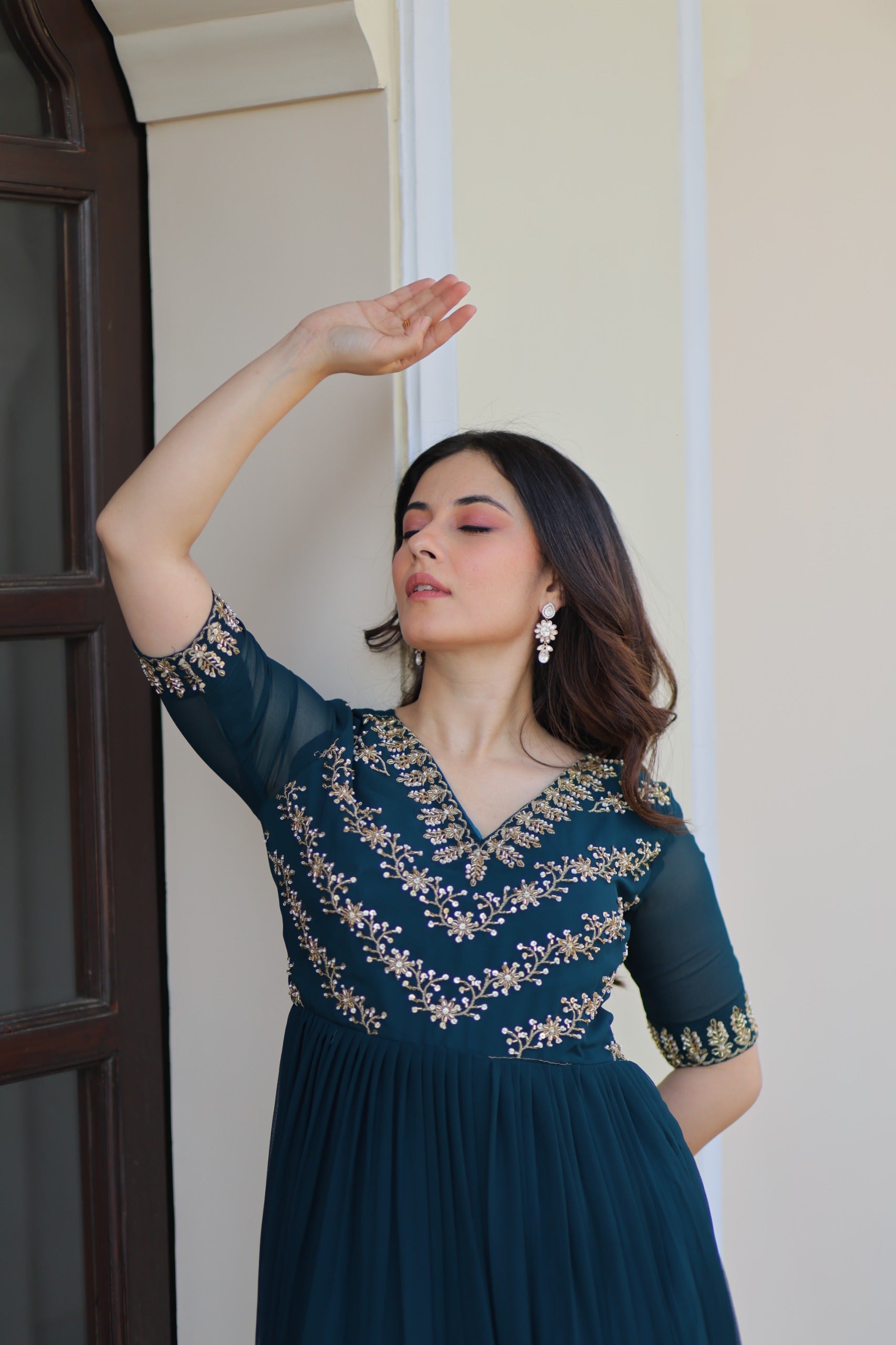 Purple Premium Faux Blooming Frill Gown