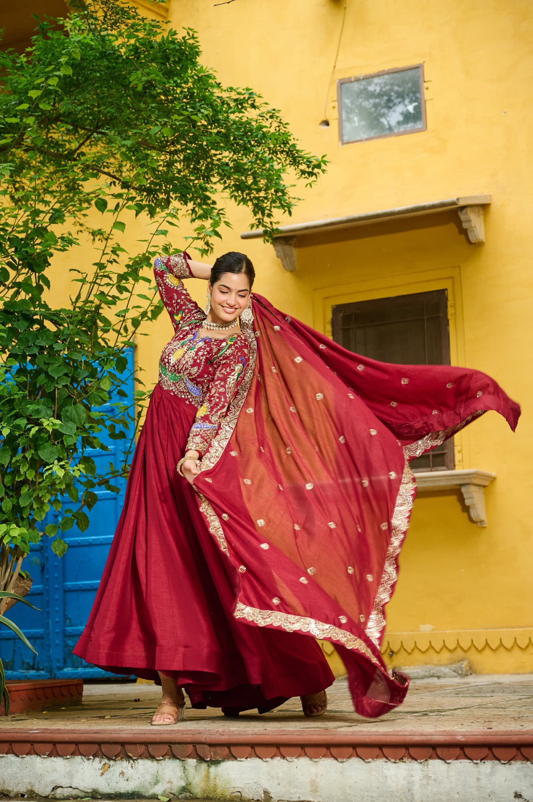 Vichitra Embroidered Gown with Dupatta