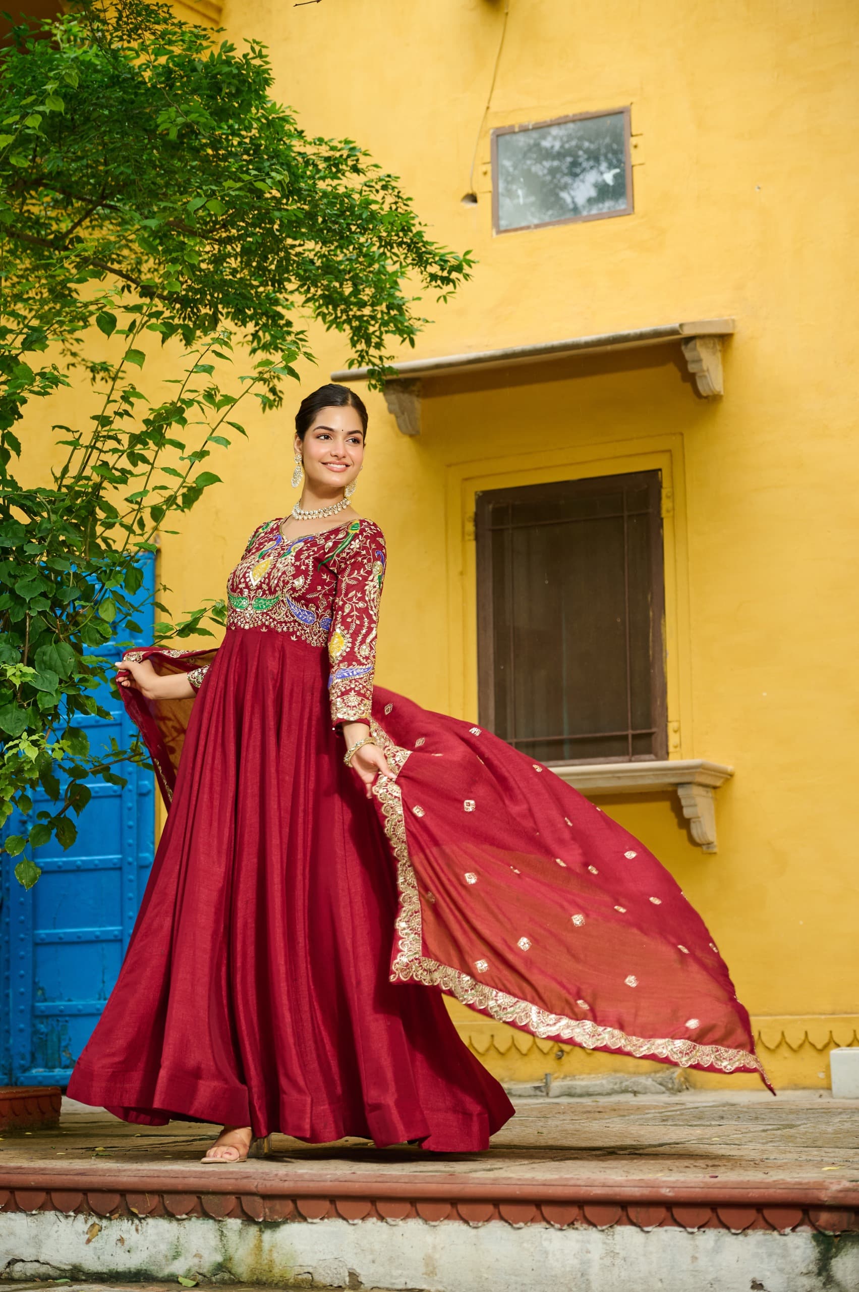 Vichitra Embroidered Gown with Dupatta