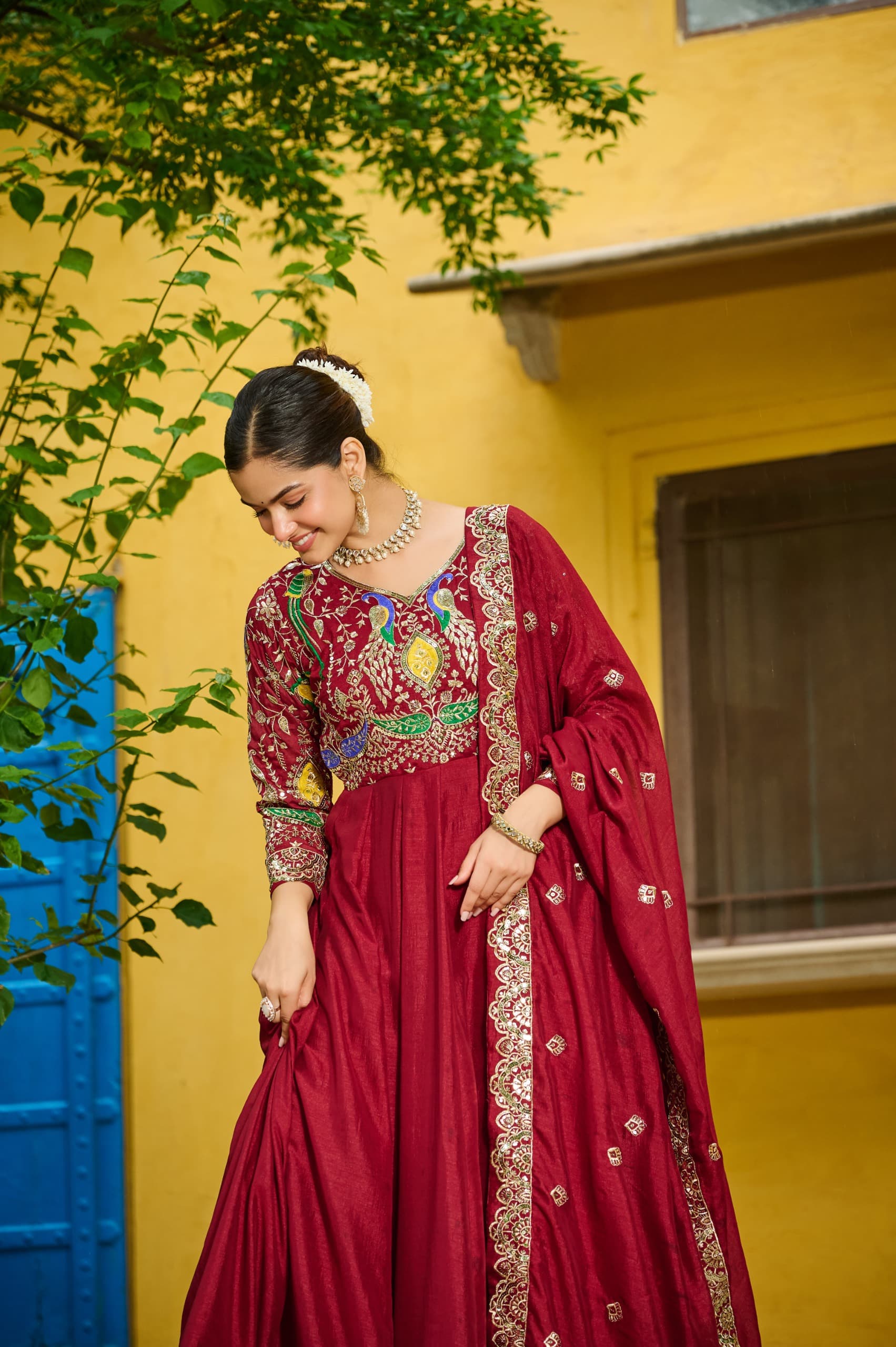 Vichitra Embroidered Gown with Dupatta