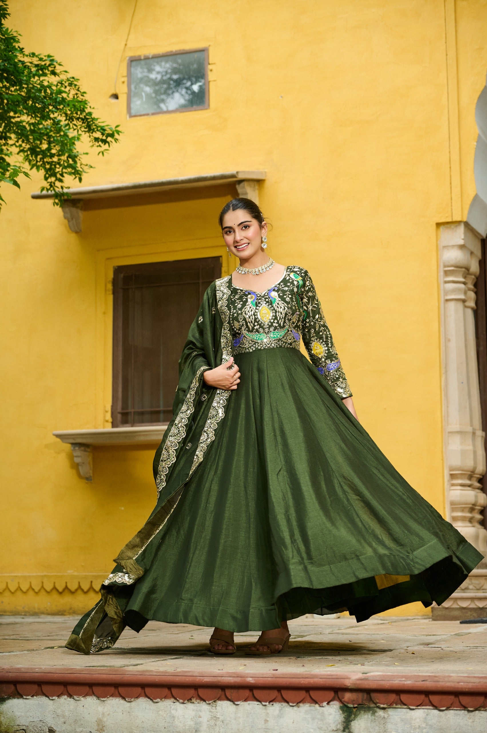 Vichitra Embroidered Gown with Dupatta