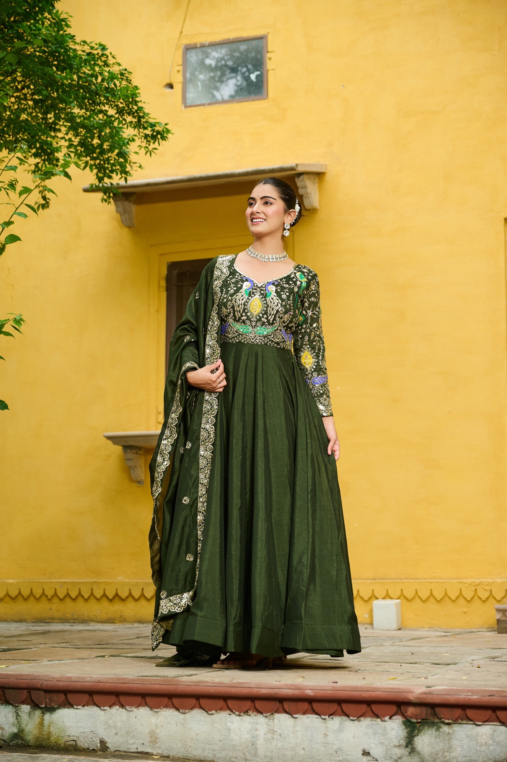 Vichitra Embroidered Gown with Dupatta