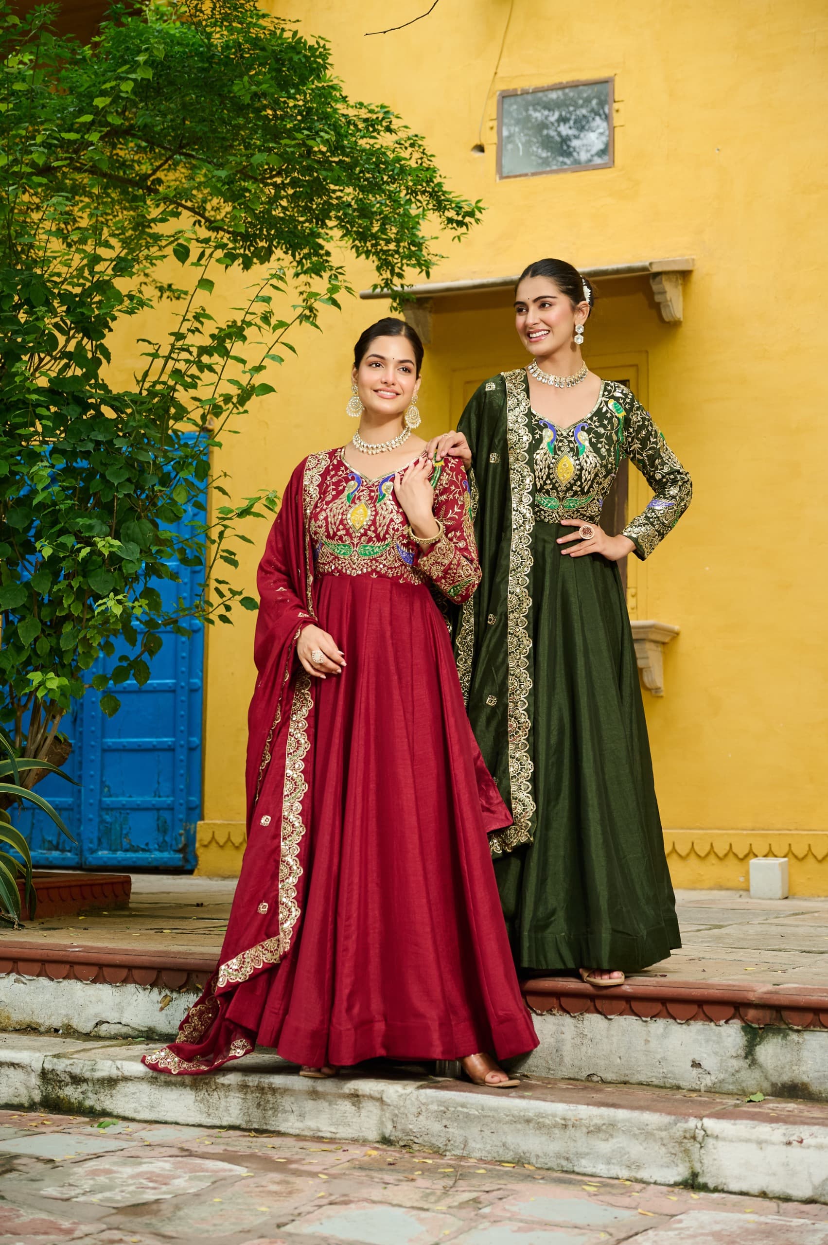 Vichitra Embroidered Gown with Dupatta