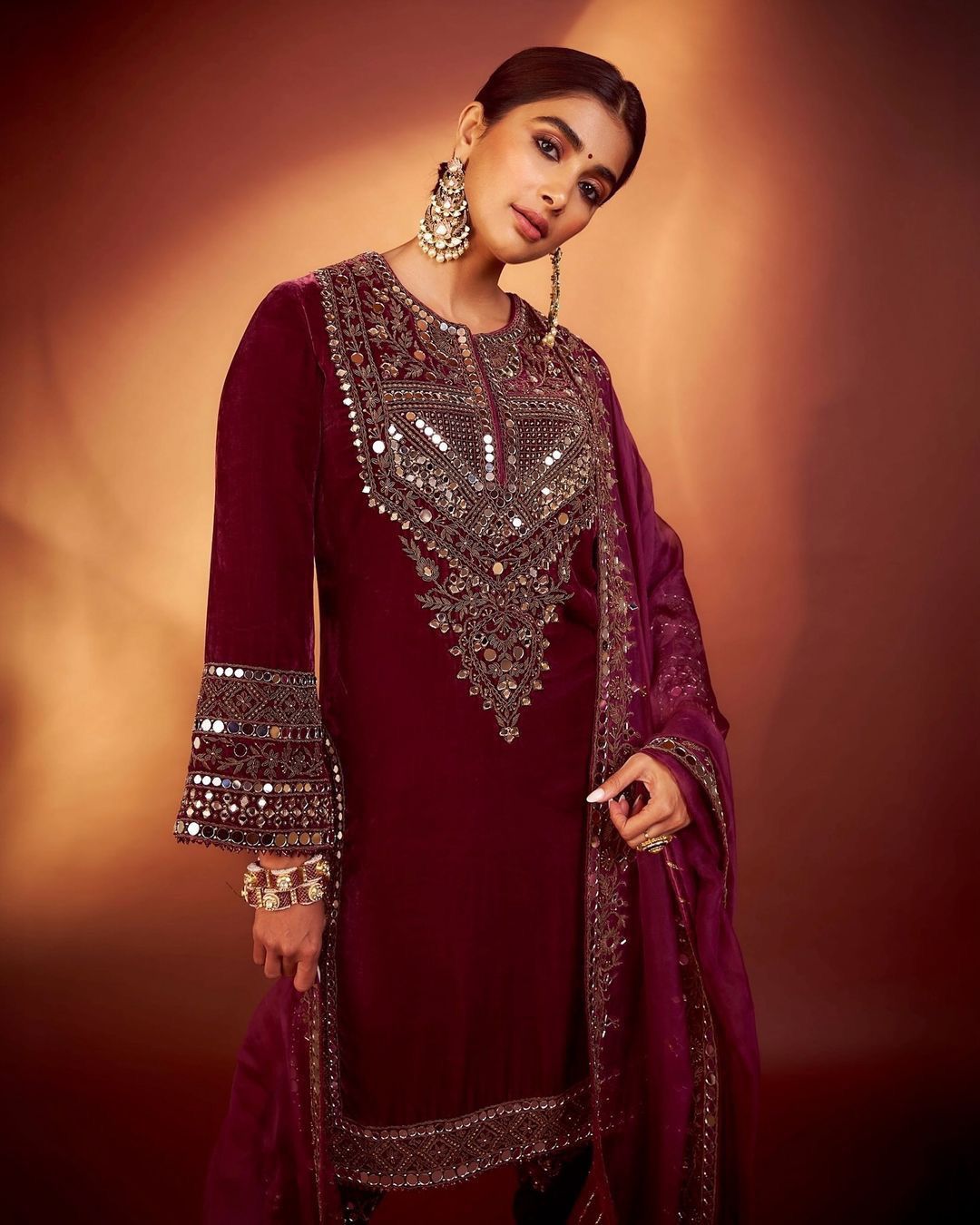 Velvet Embroidered Suit with Organza Dupatta