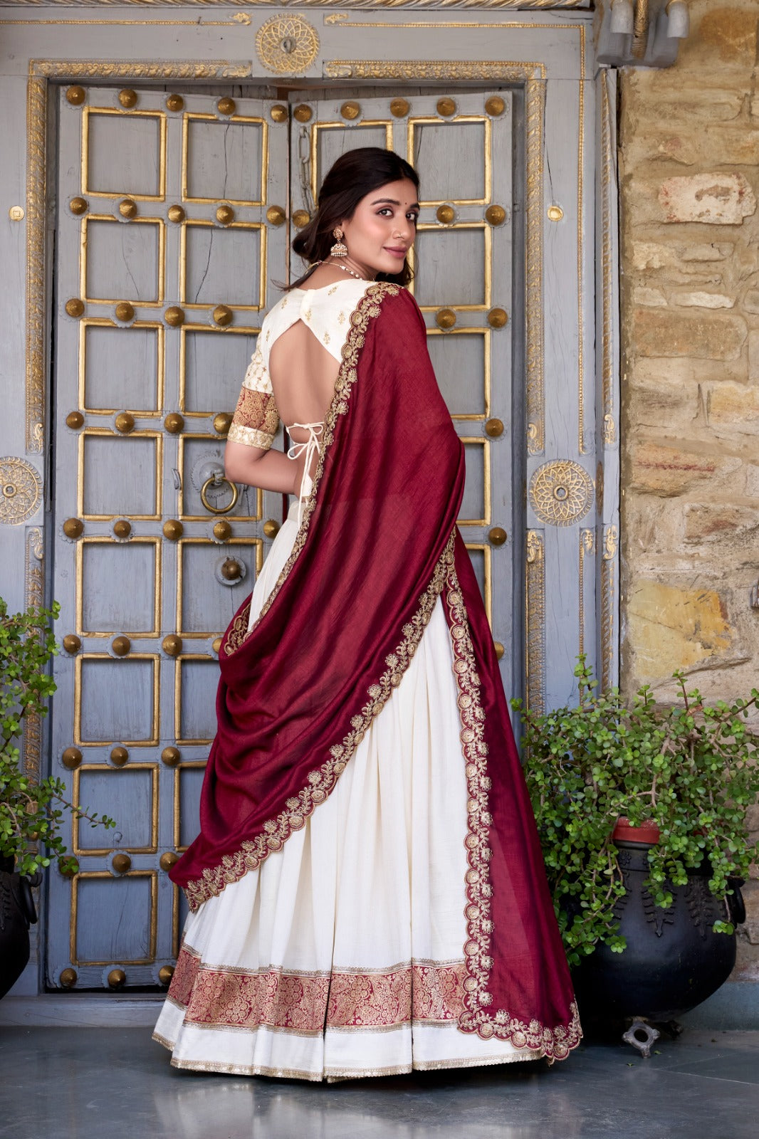 Vichitra Silk Embroidered Lehenga Set