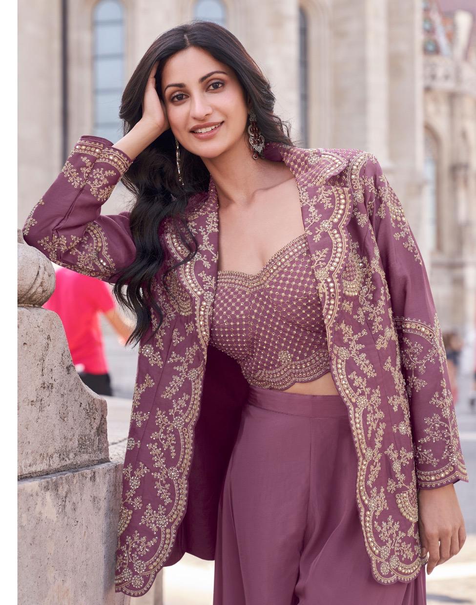 Silk Embroidered Indo Western Dress
