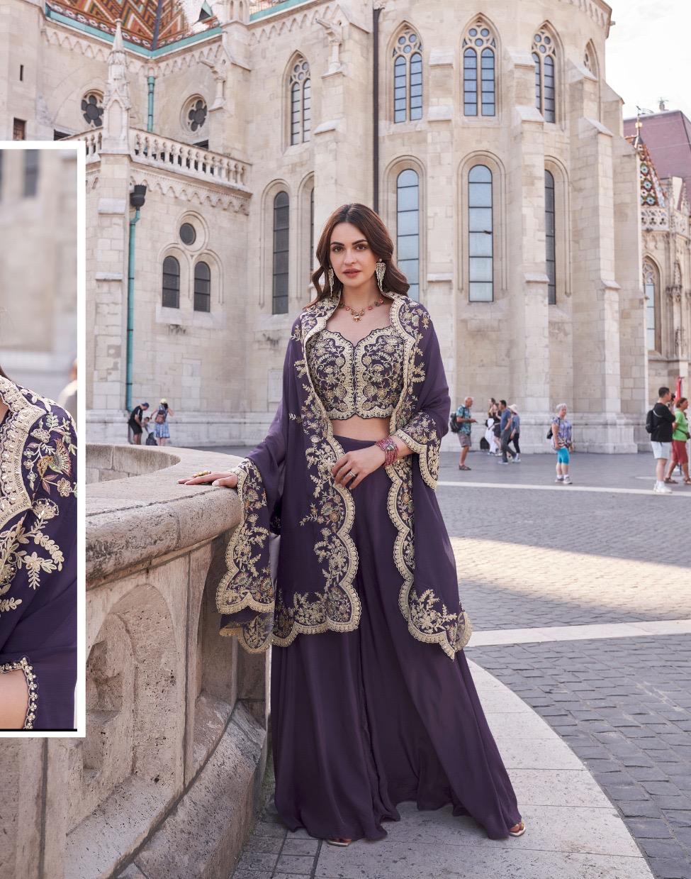 Silk Embroidered Indo Western Dress