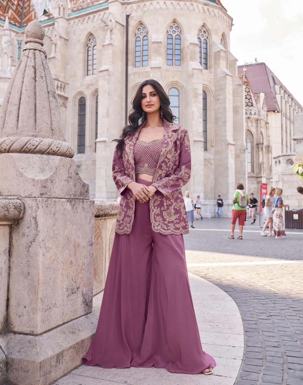 Silk Embroidered Indo Western Dress