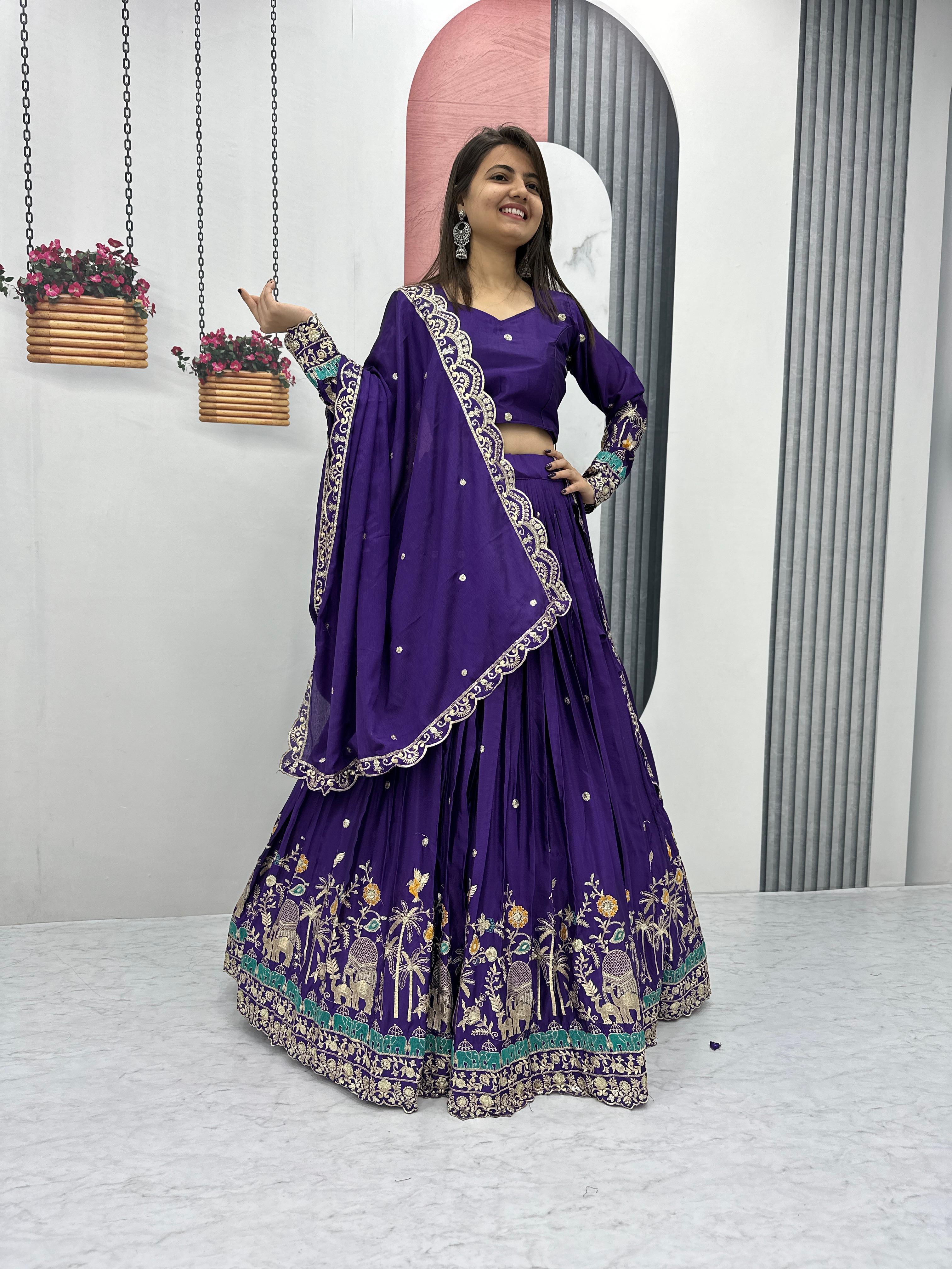 Chinon Silk Heavy Embroidered Lehenga Set