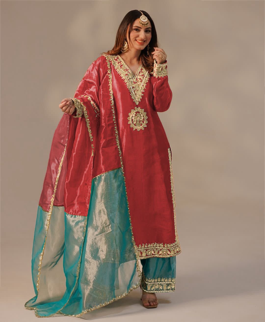 Soft Twill Net Silk Embroidered Plazzo Suit with Dupatta