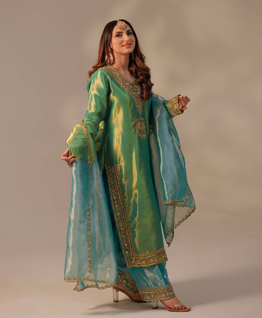 Soft Twill Net Silk Embroidered Plazzo Suit with Dupatta