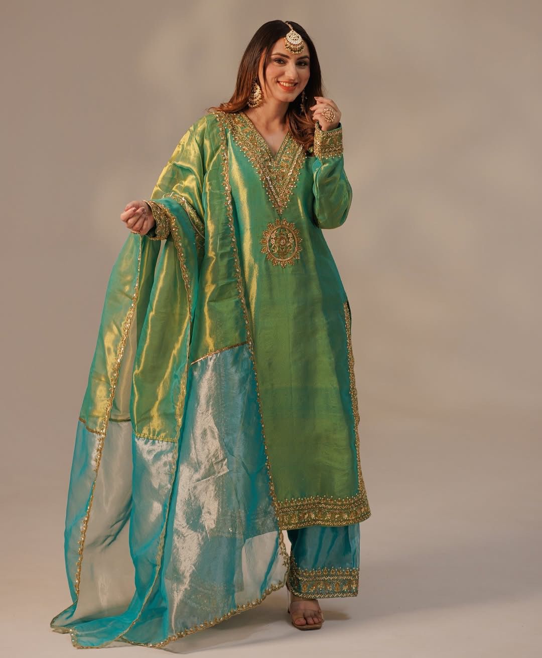 Soft Twill Net Silk Embroidered Plazzo Suit with Dupatta