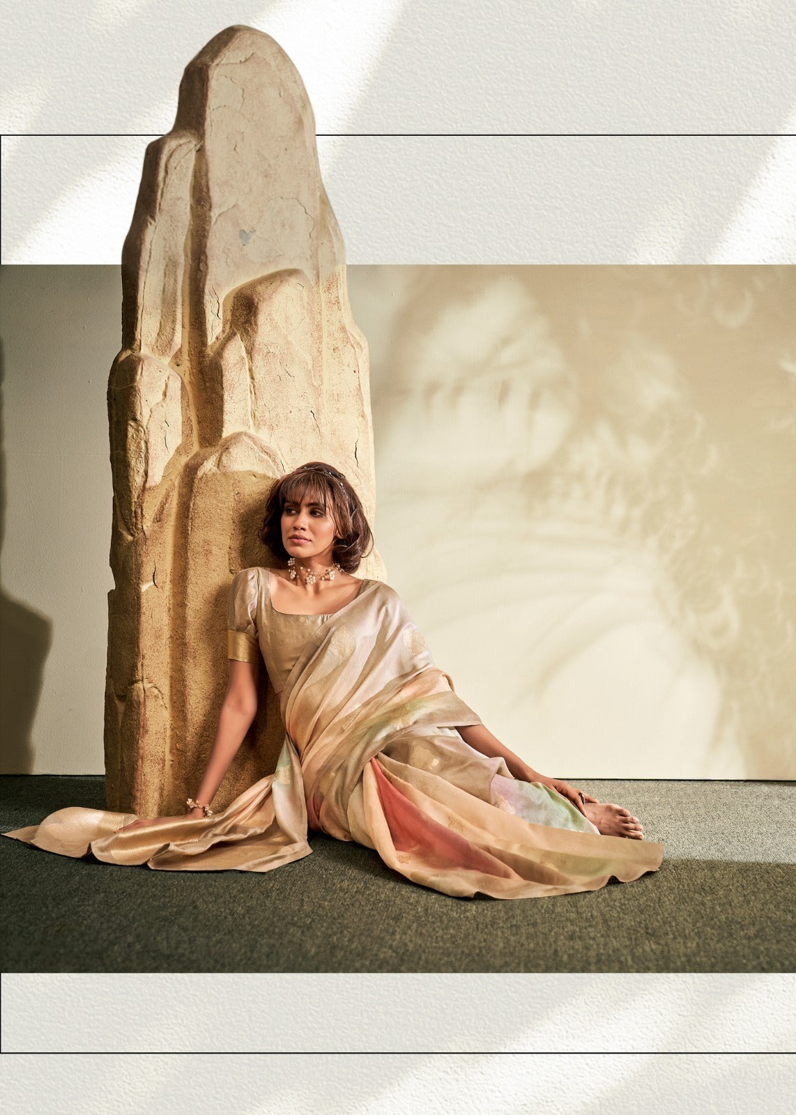 Digital Printed Textured Handloom Khadi Silk Saree
