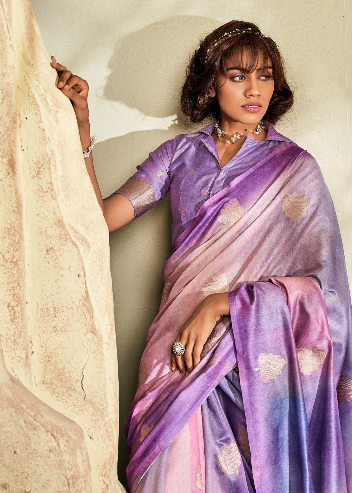 Digital Printed Textured Handloom Khadi Silk Saree