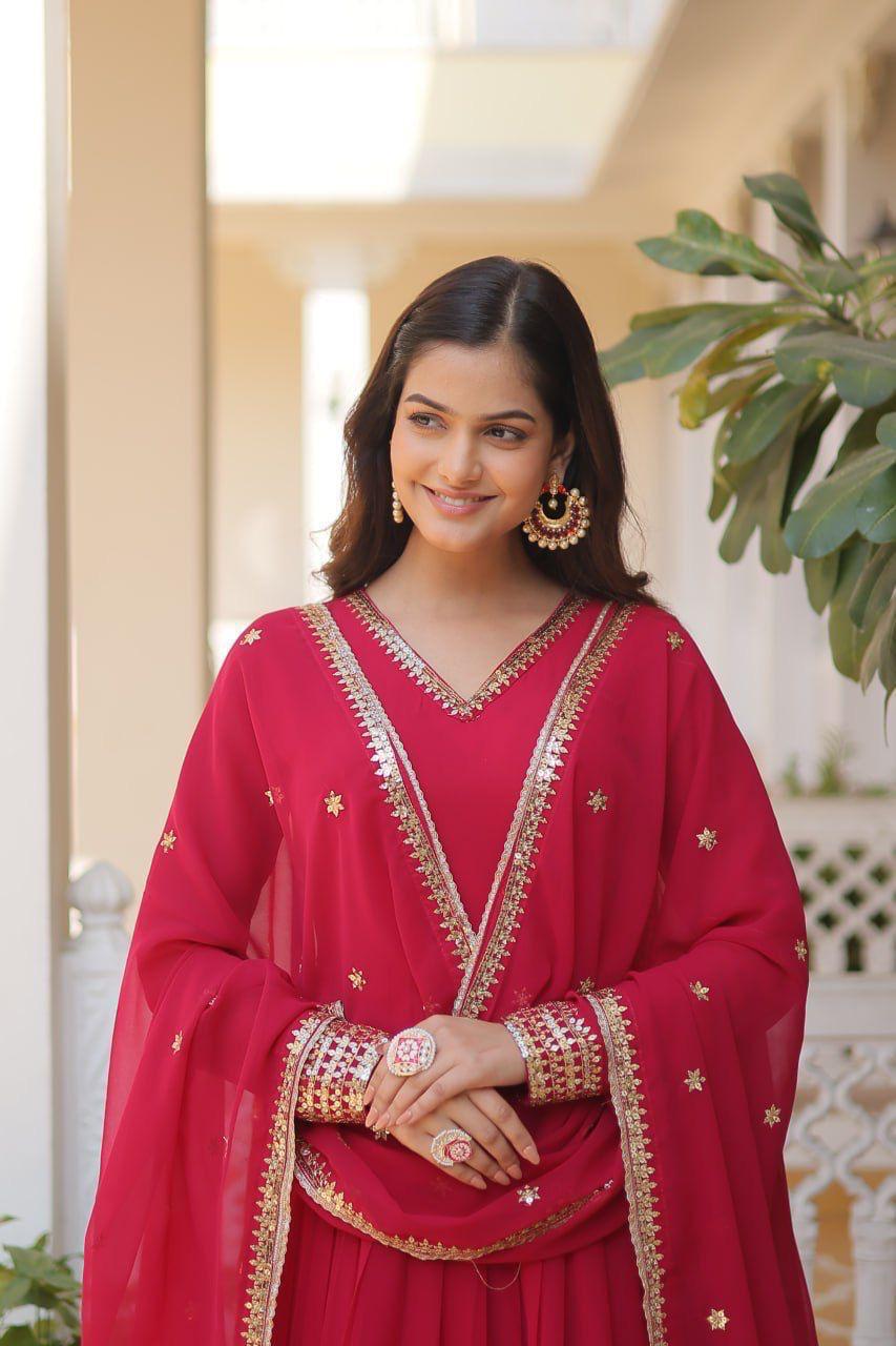 Sparkling Faux Blooming Gown with Embroidered Sequins & Designer Lace Dupatta