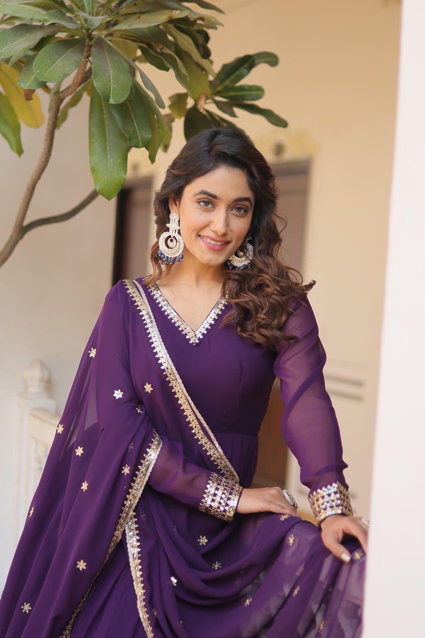 Sparkling Faux Blooming Gown with Embroidered Sequins & Designer Lace Dupatta