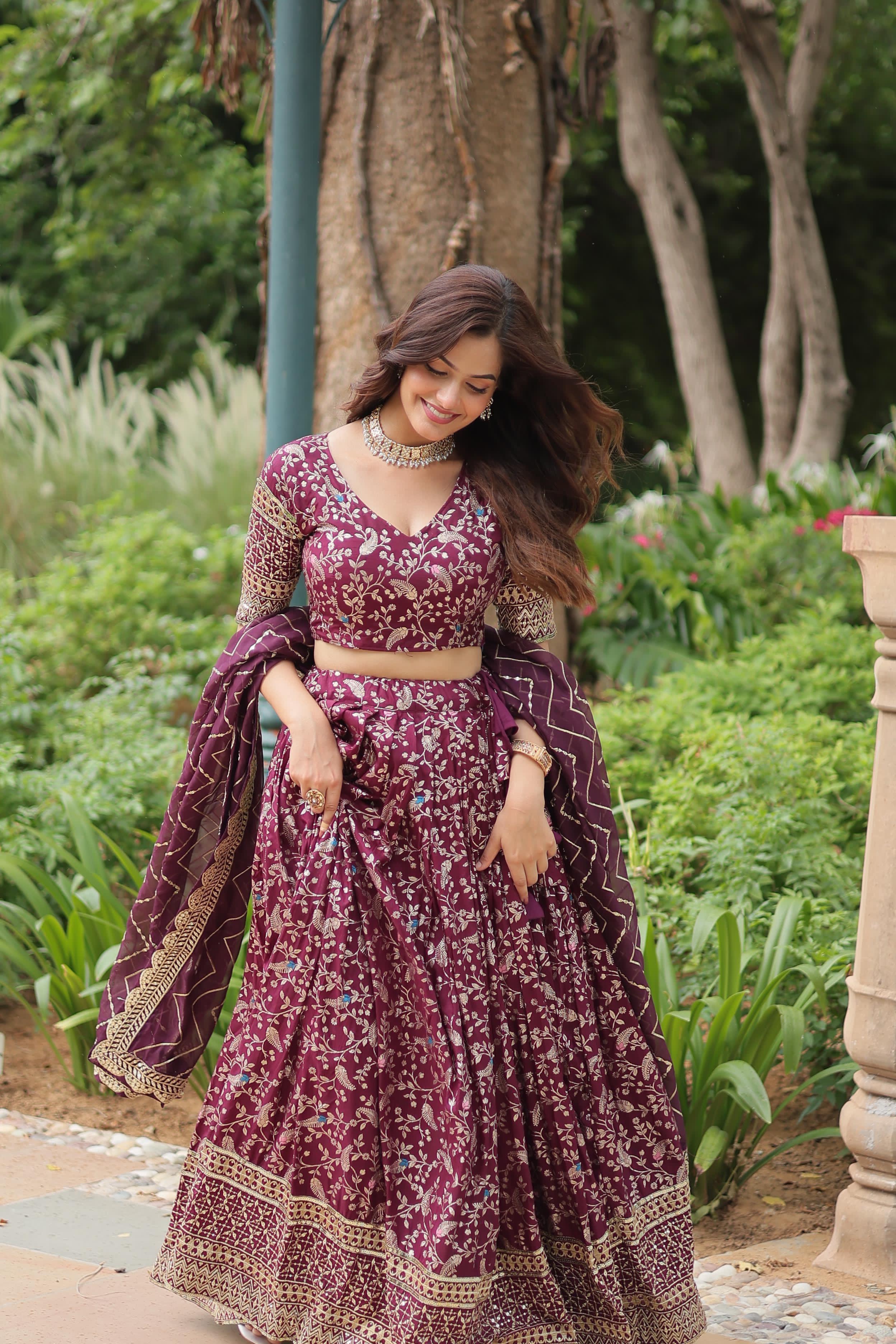 Sequin Embroidered Viscose Lehenga Set