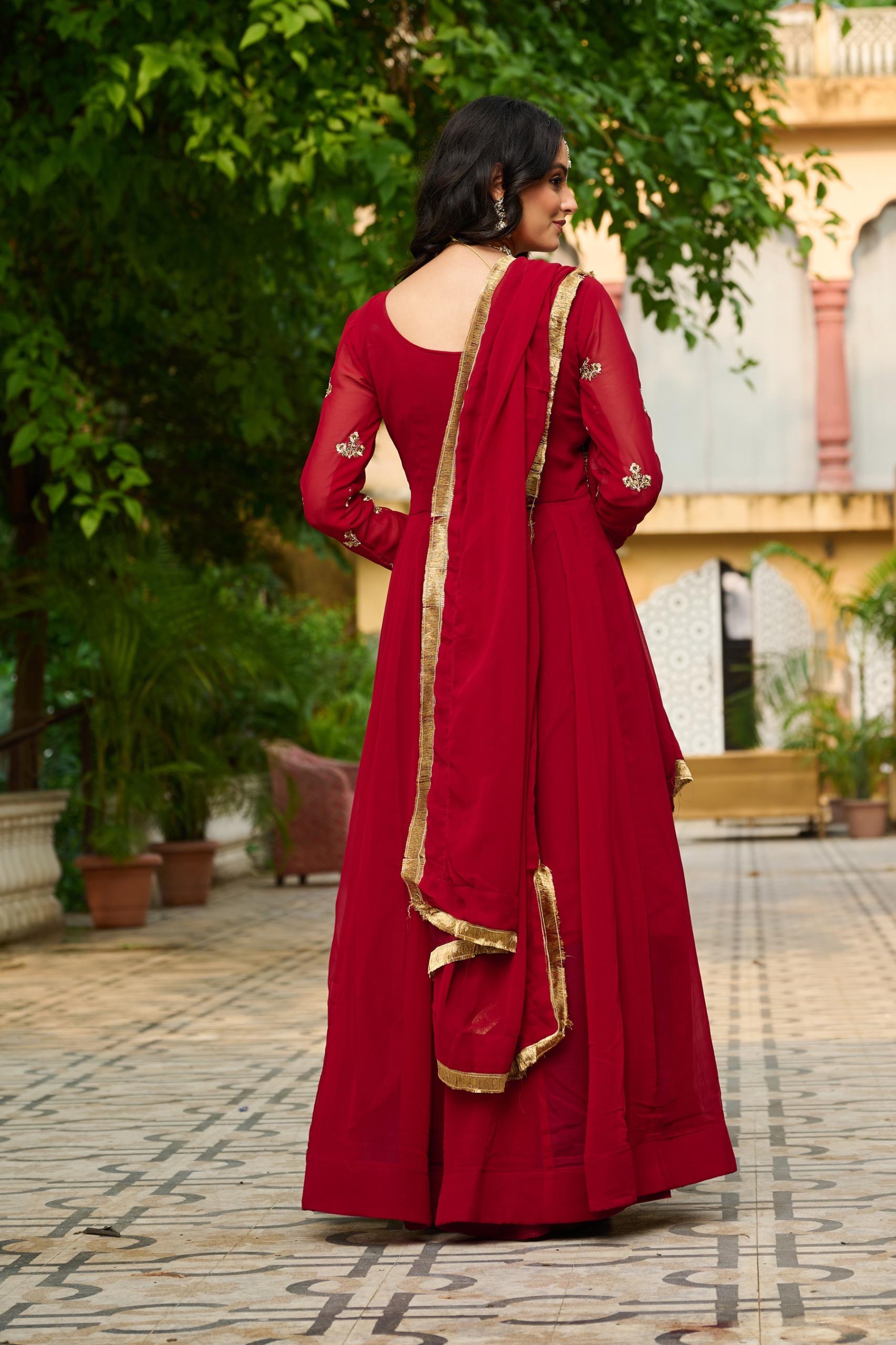Thread Embroidered Gown with Zari Lace Dupatta