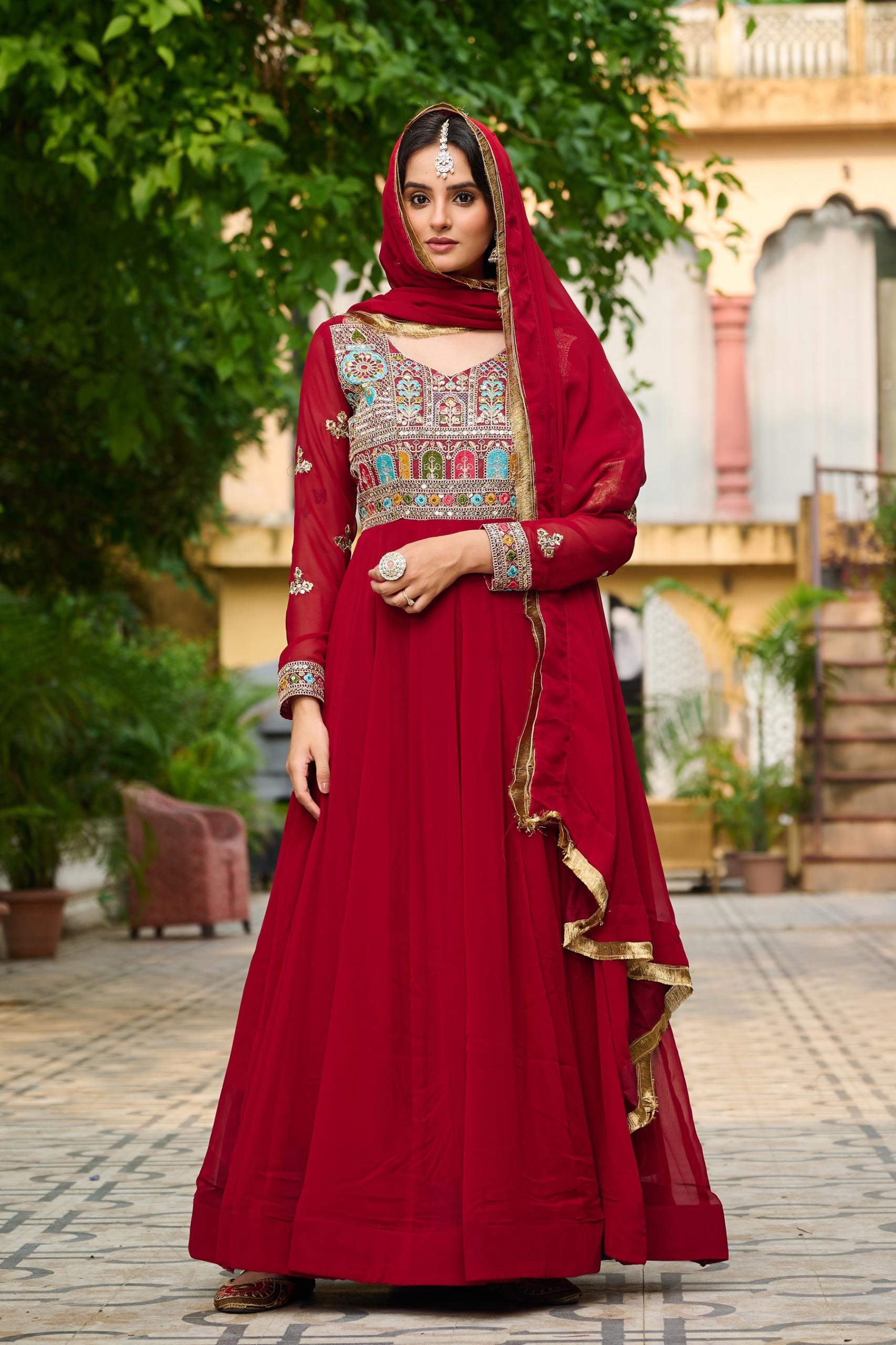 Thread Embroidered Gown with Zari Lace Dupatta