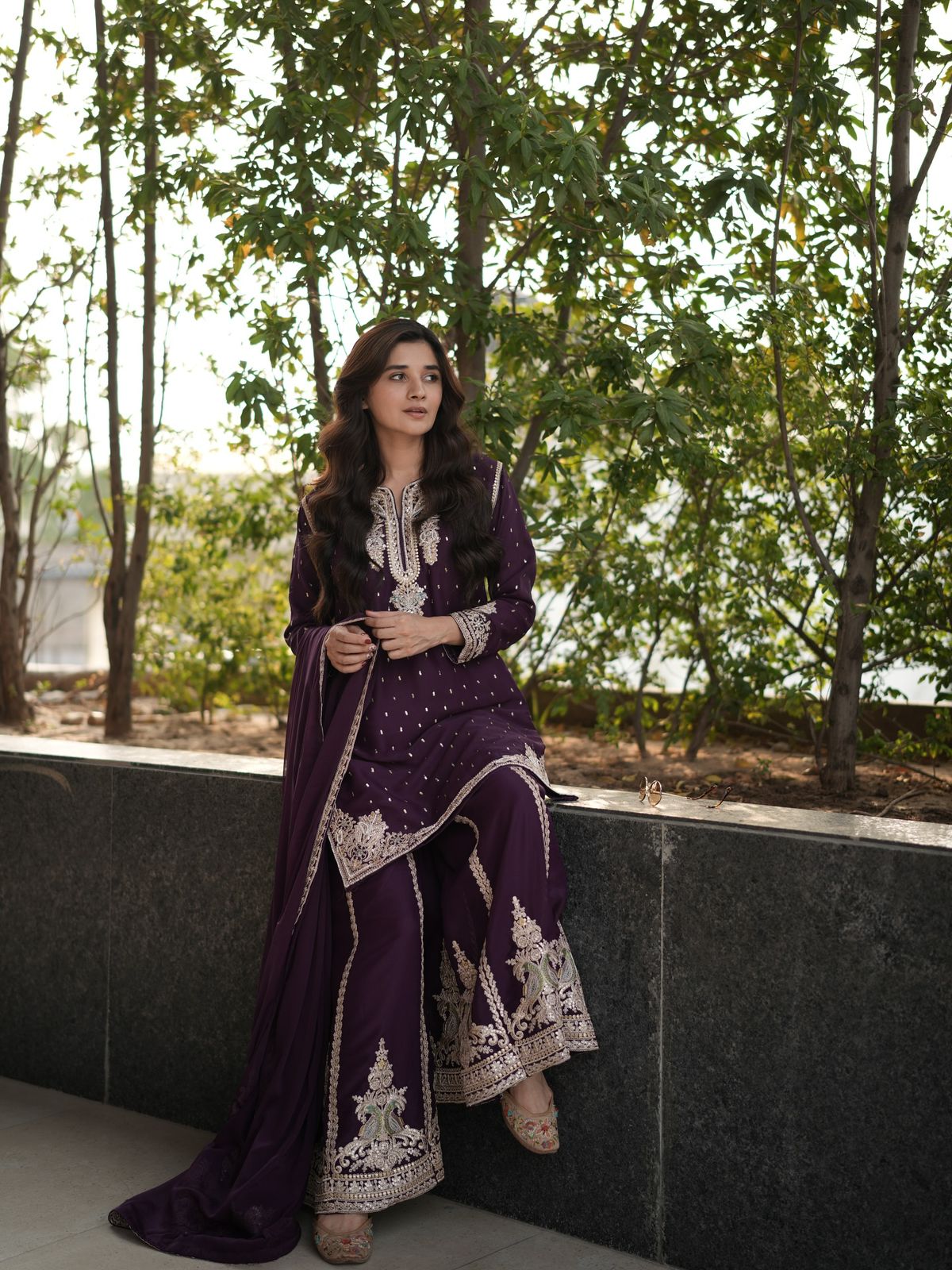 Royal Plum Georgette Palazzo Suit