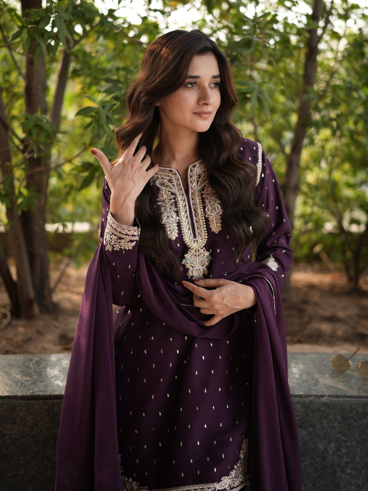 Royal Plum Georgette Palazzo Suit