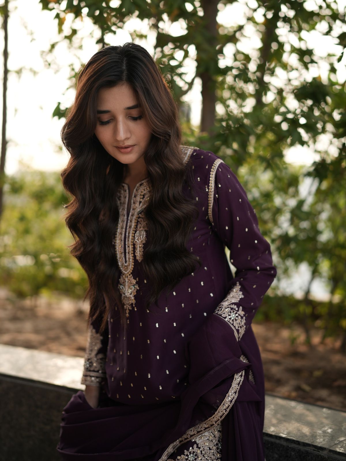Royal Plum Georgette Palazzo Suit