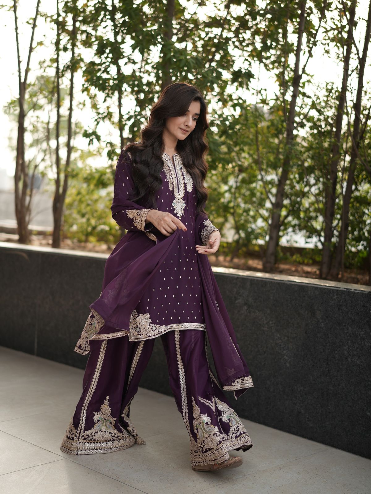 Royal Plum Georgette Palazzo Suit