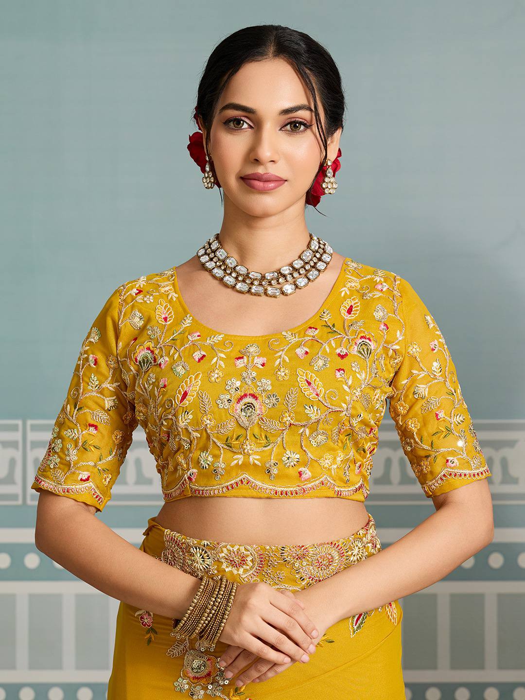 Yellow Party Wear Soft Star Georgette Saree