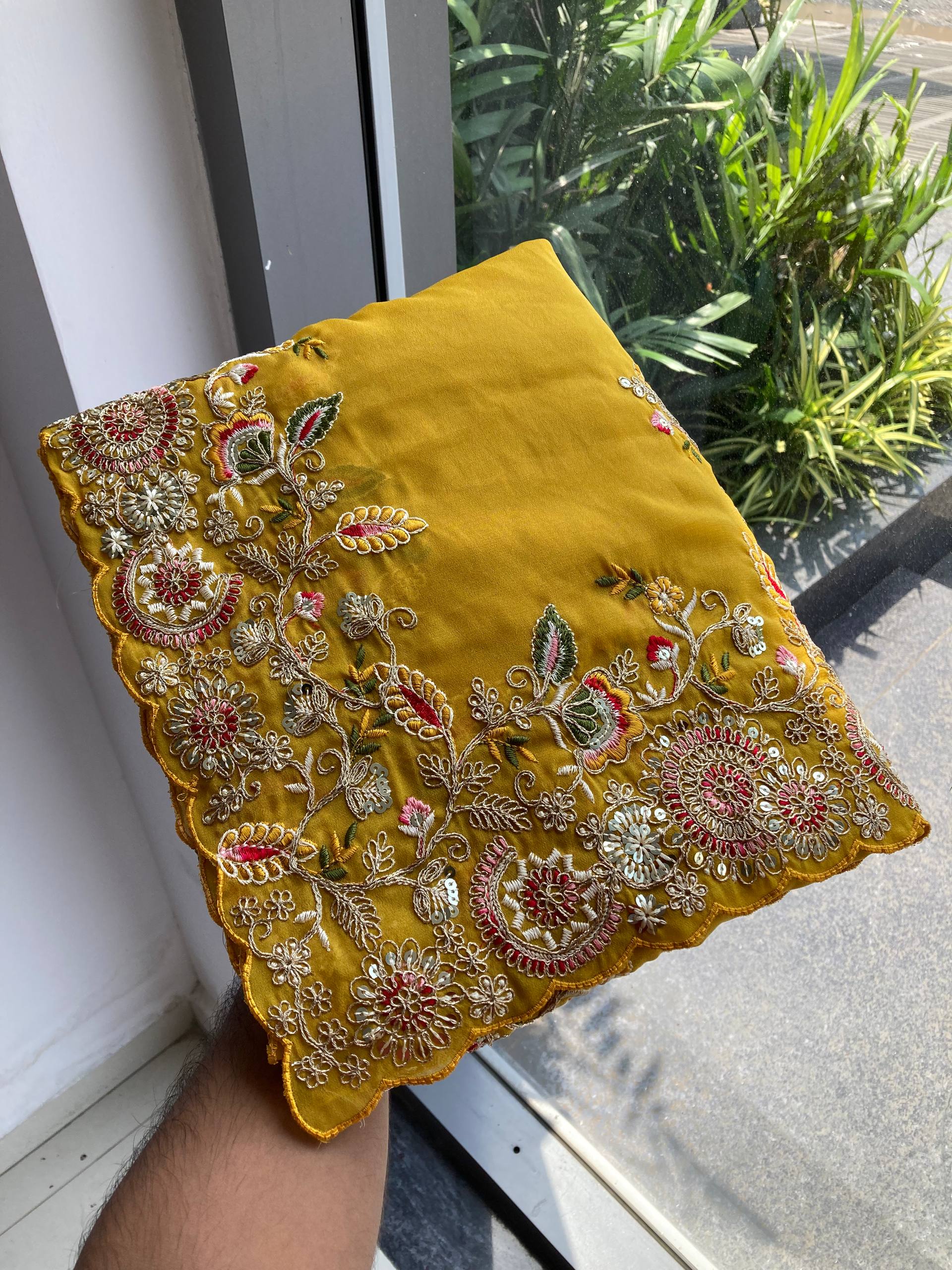 Yellow Party Wear Soft Star Georgette Saree