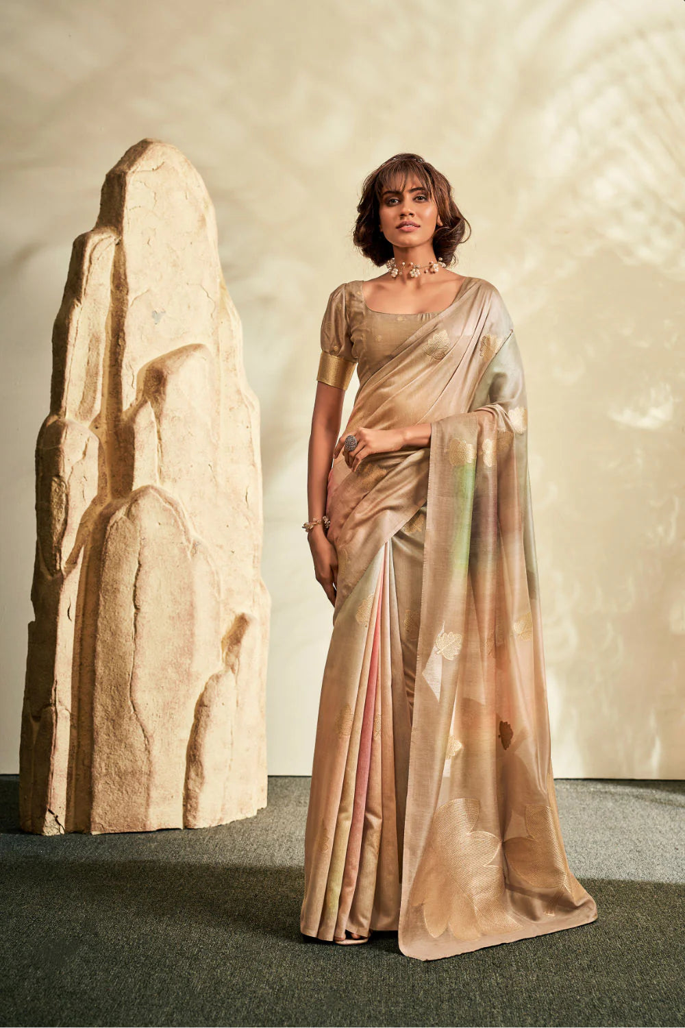 Digital Printed Textured Handloom Khadi Silk Saree