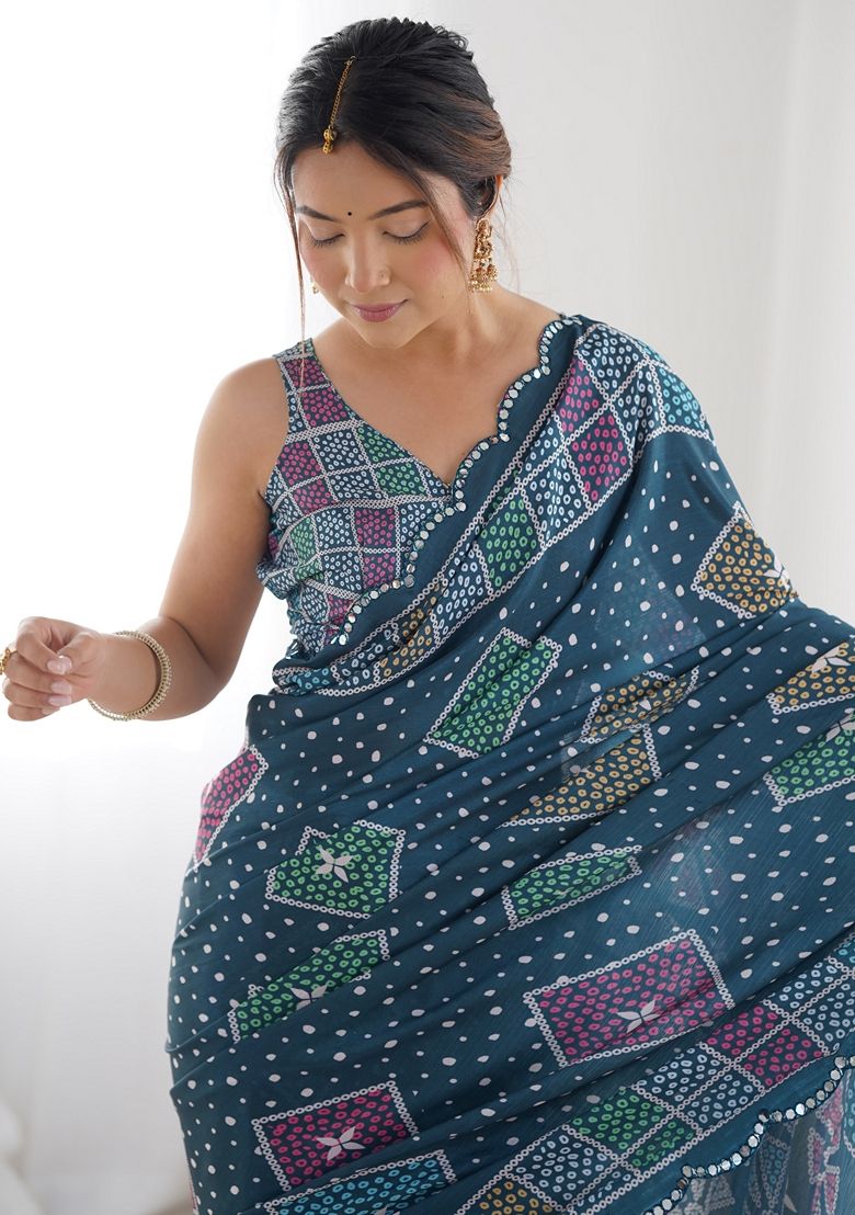 Fancy Georgette Silk Printed With Mirror Work Saree