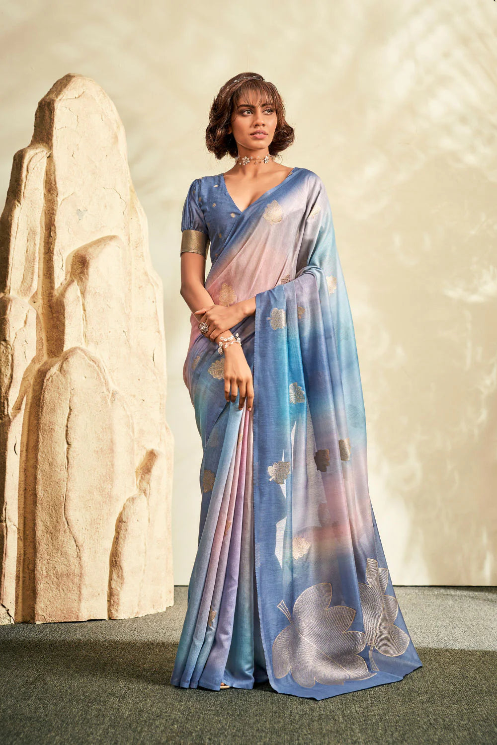 Digital Printed Textured Handloom Khadi Silk Saree