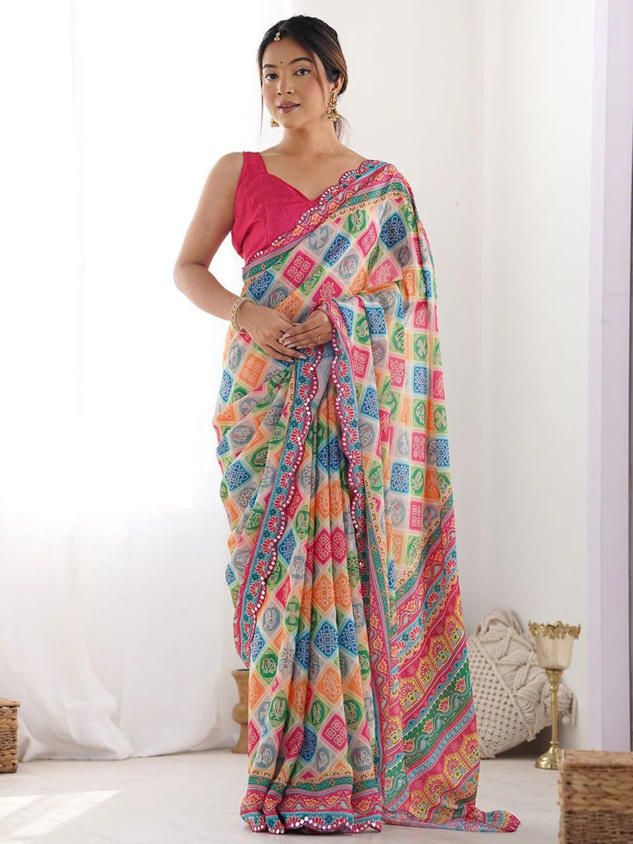 Odette Multicolor Georgette Printed  Saree For Women