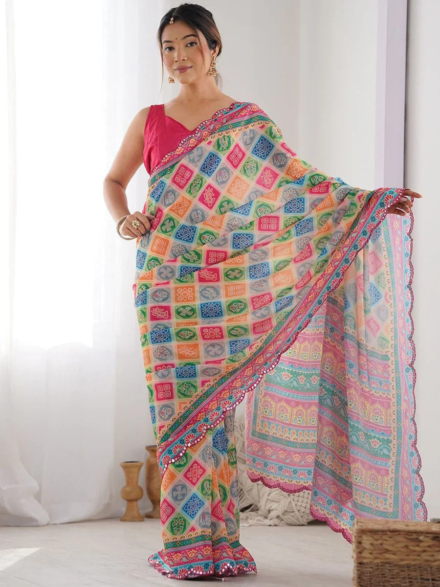 Odette Multicolor Georgette Printed  Saree For Women