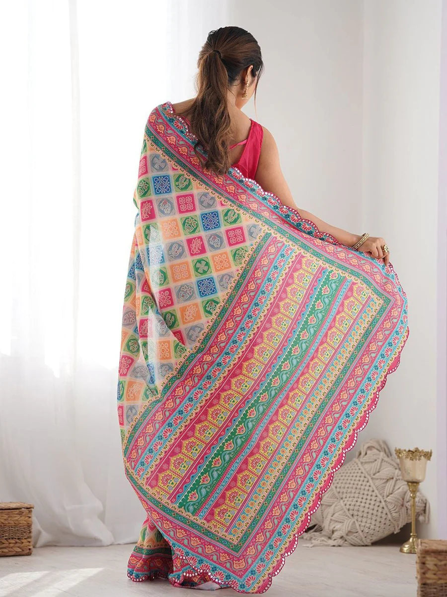 Odette Multicolor Georgette Printed  Saree For Women