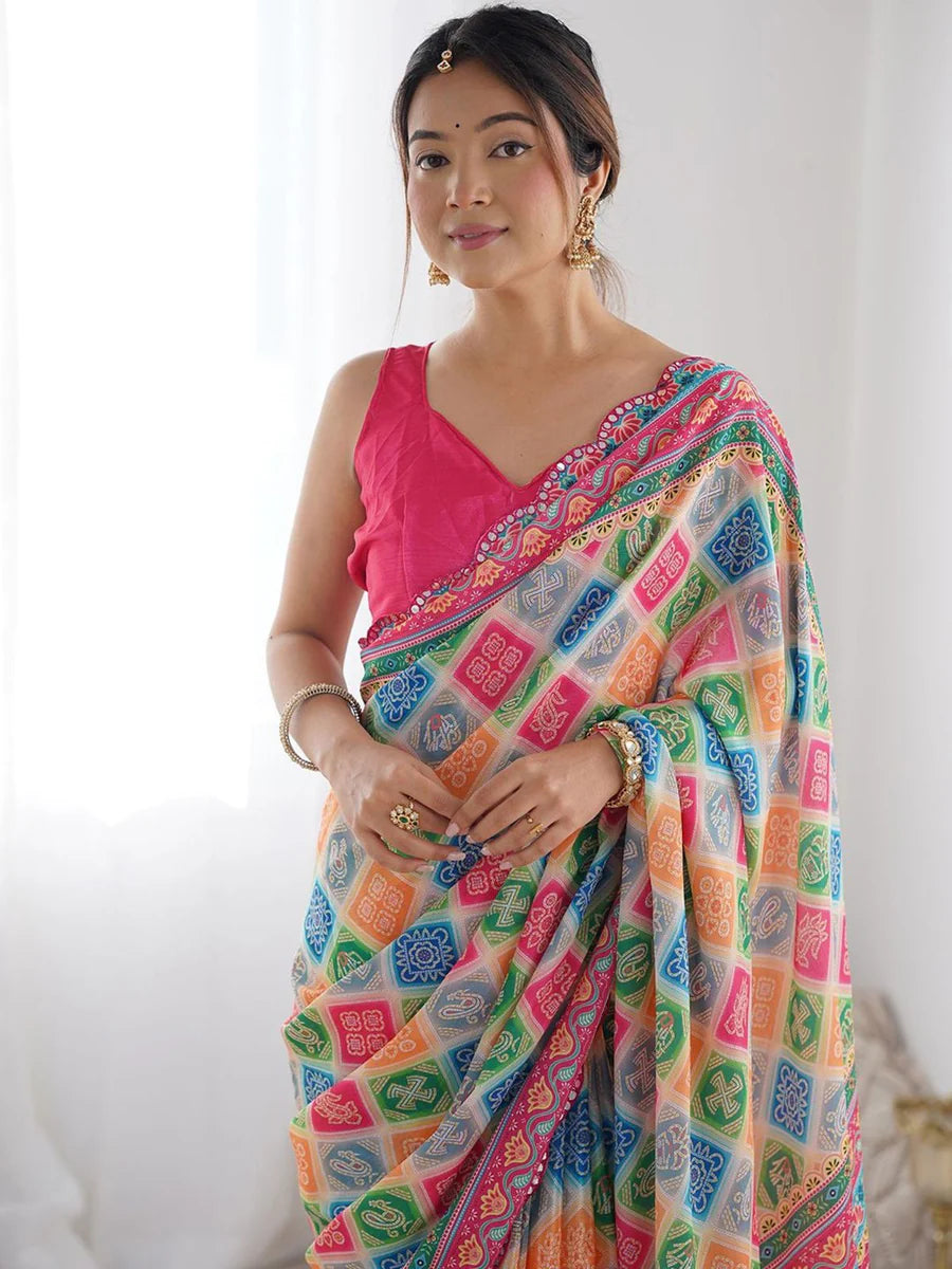 Odette Multicolor Georgette Printed  Saree For Women
