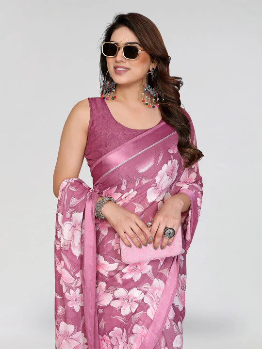 Floral Poly Georgette Designer Saree