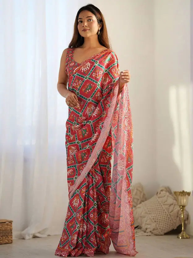 Printed Saree with Attached Blouse Georgette Saree