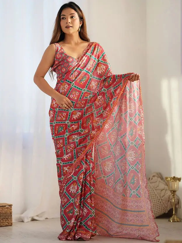 Printed Saree with Attached Blouse Georgette Saree