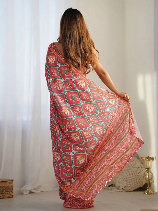 Printed Saree with Attached Blouse Georgette Saree