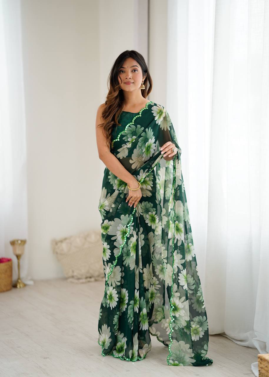 Floral Print Georgette Saree – Multicolor Elegance