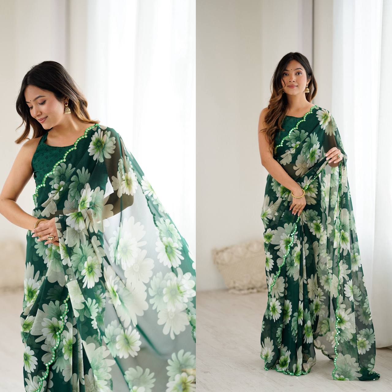Floral Print Georgette Saree – Multicolor Elegance