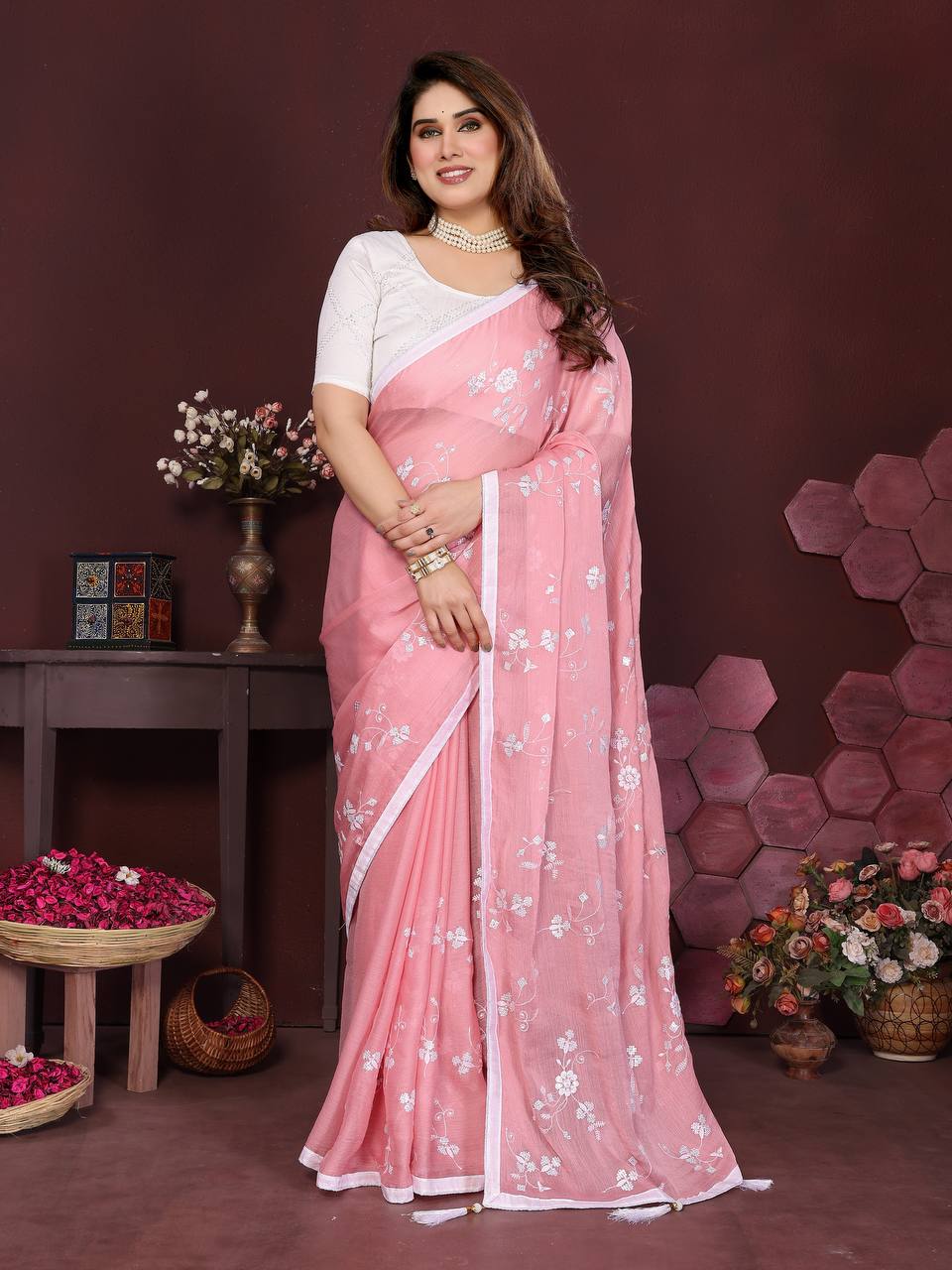 Embroidered Bollywood Chiffon Saree