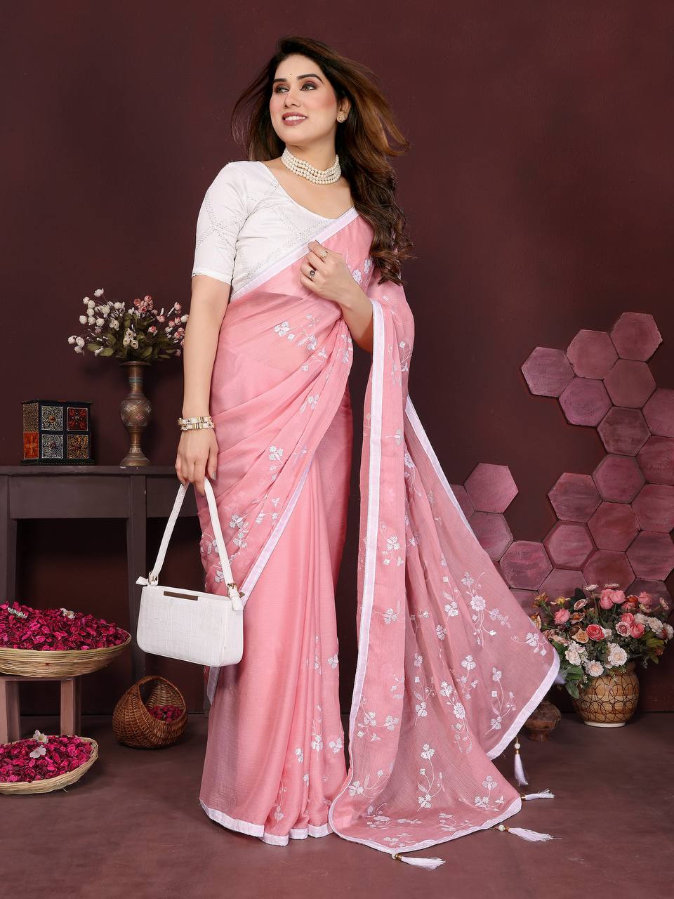 Embroidered Bollywood Chiffon Saree