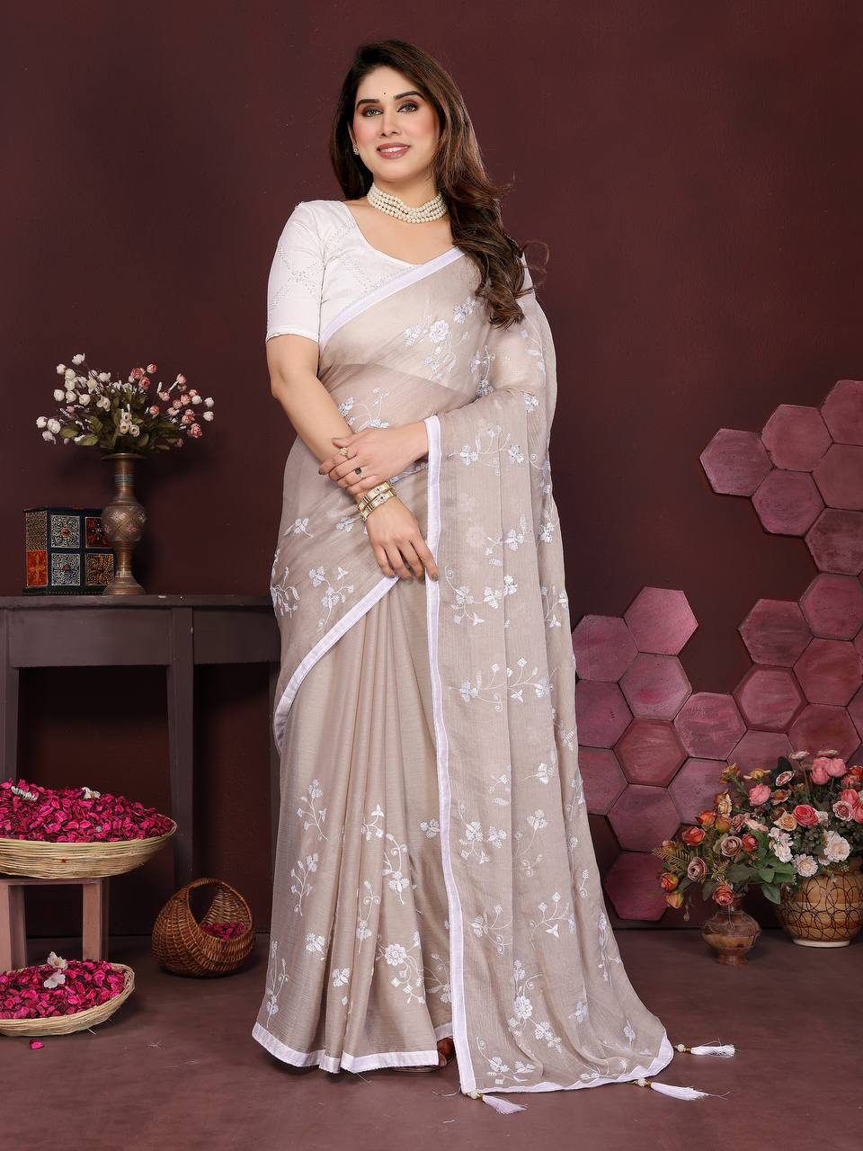 Embroidered Bollywood Chiffon Saree